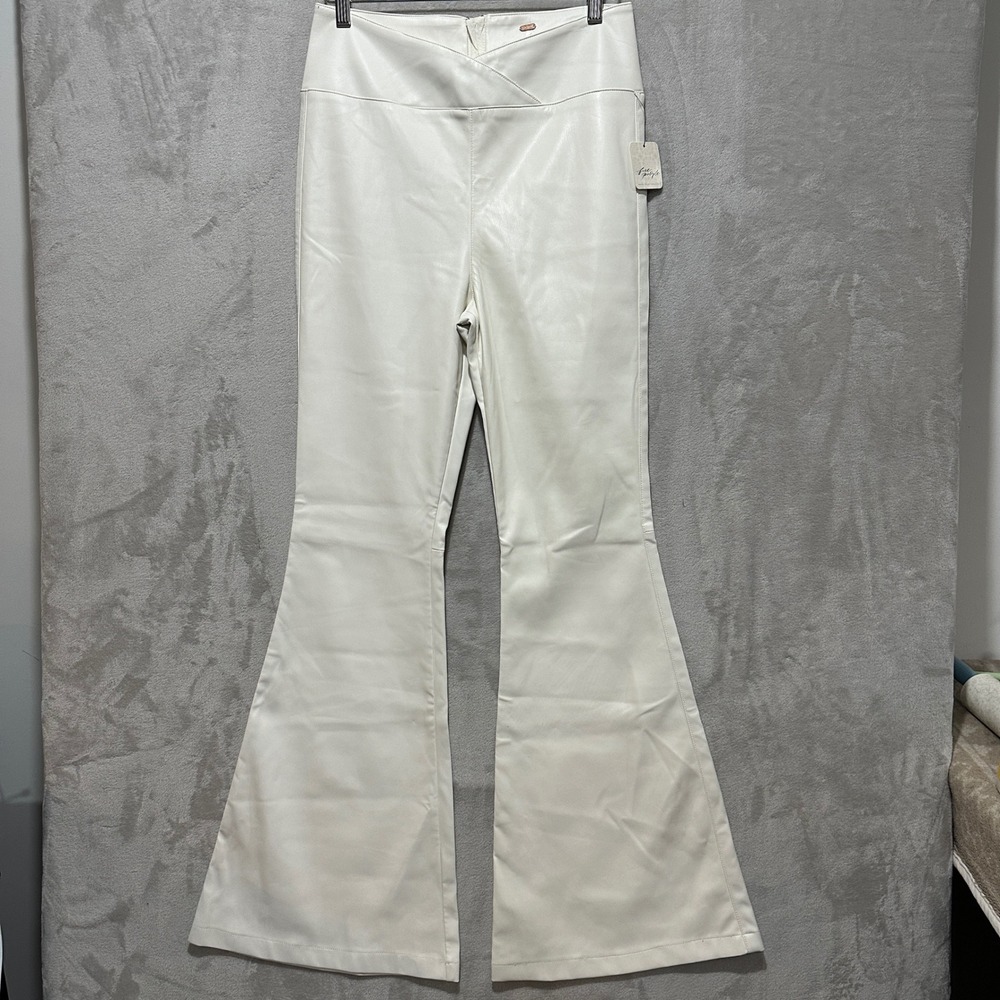 Free People Just Float On Flare Faux Leather Pants Ivory White Size 30 NWT